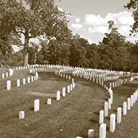 Natchez National Cemetery field of small rectangular headstones