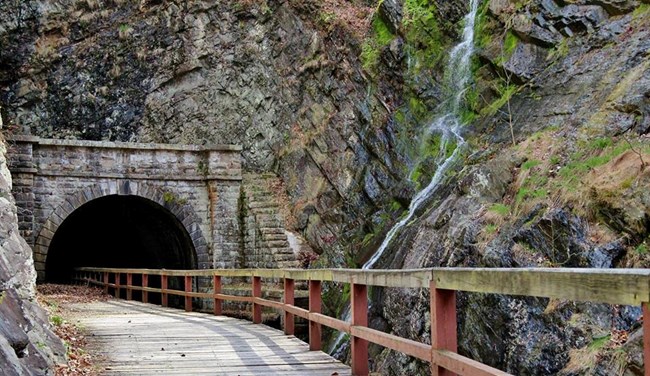 Paw Paw tunnel on the trail in the Chesapeake and Ohio Canal (C&O) National Historical Park.