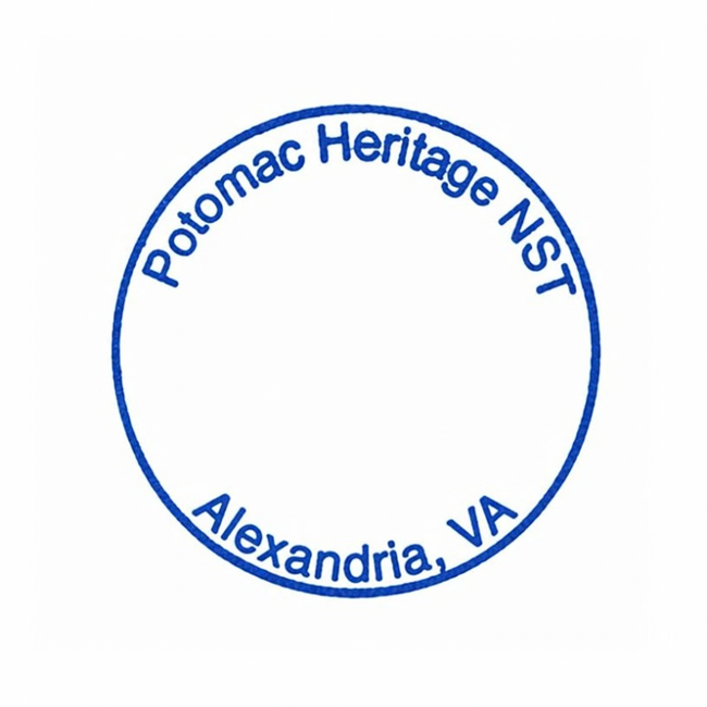 Blue, round stamp labelled Alexandria, VA
