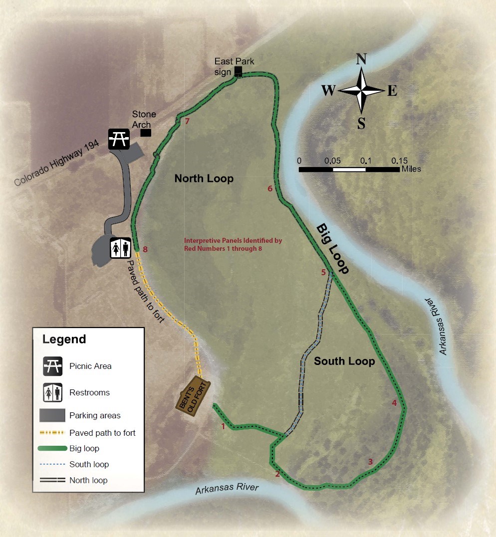 Maps showing a trail along the Arkansas River