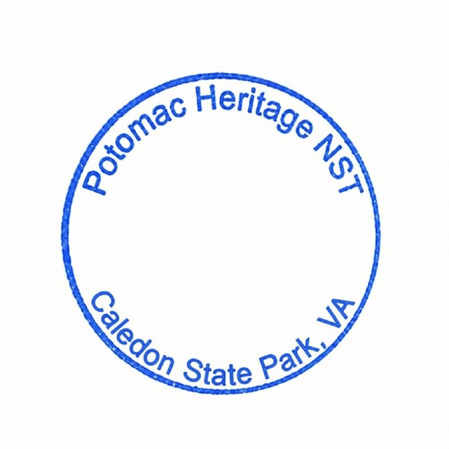 Blue stamp titled "Caledon State Park"