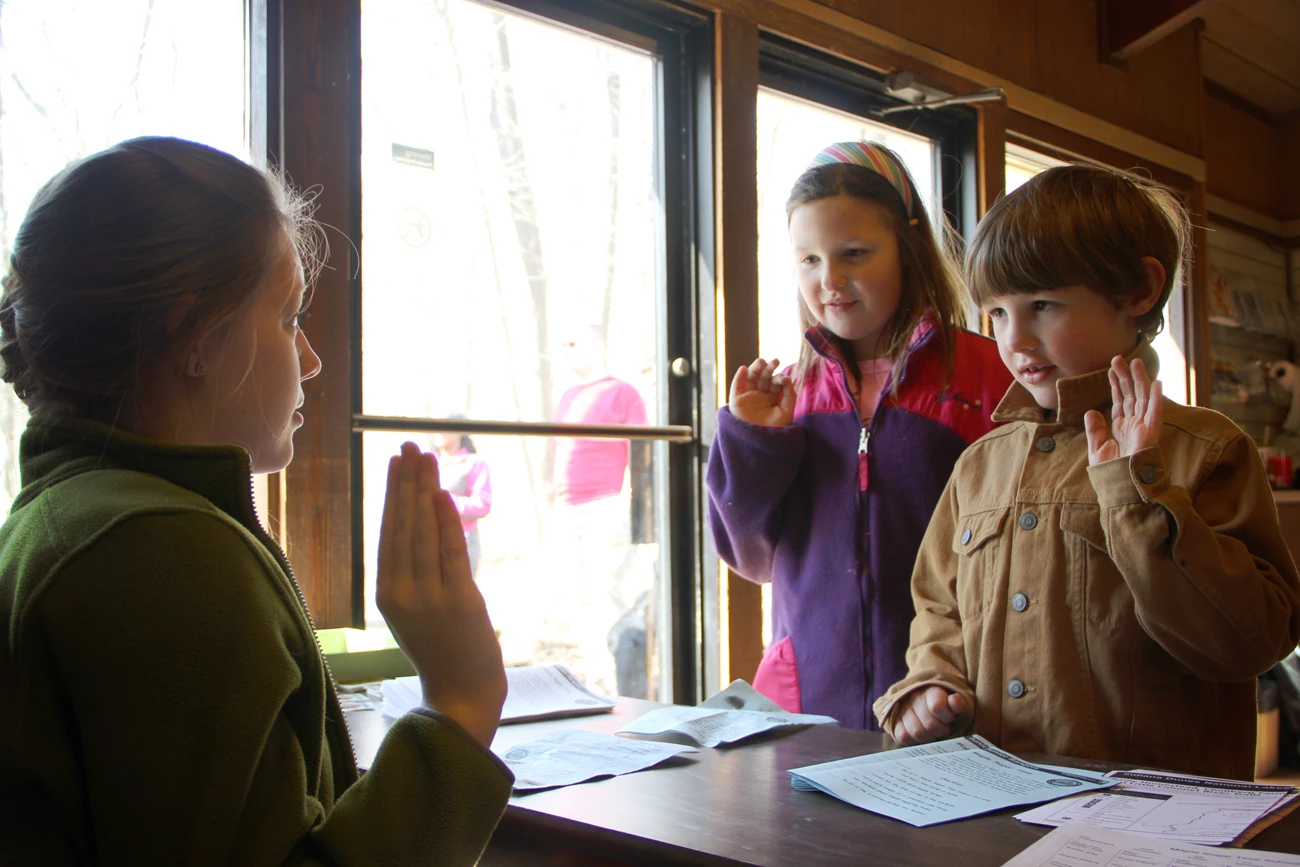 Children sworn in as Junior Ranger at Indiana Dunes National Park Children take the Junior Ranger pledge as they are sworn in.