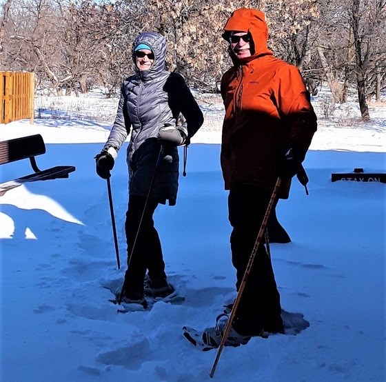 Winter Snowshoeing 2 people showshoeing