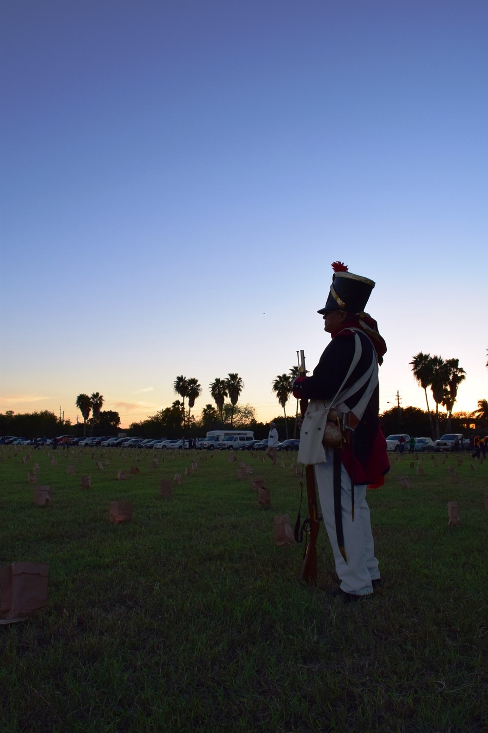 An evening shot of a volunteer in a Mexican War era Mexican Infantry uniform An evening shot of a volunteer in a Mexican War era Mexican Infantry uniform