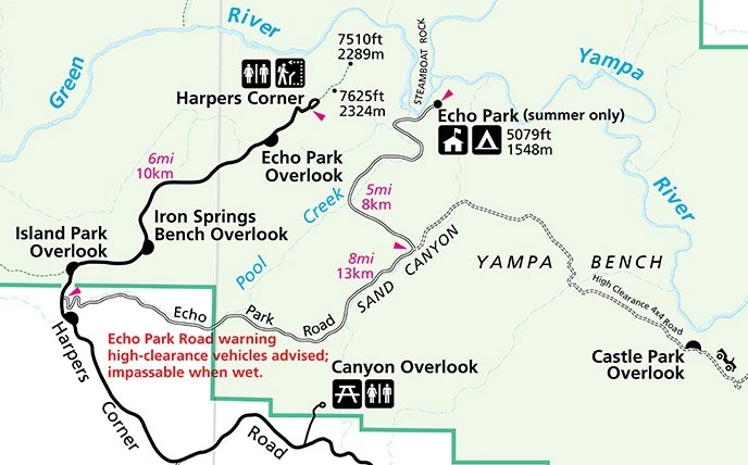 Echo Park Road Map A map showing the length and sites of interest along the Echo Park Road.