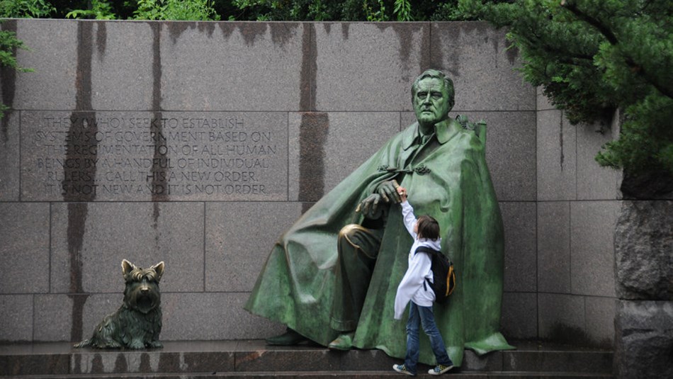 A series of sculptures and landscape architecture tell the story of America's only four-term president. A series of sculptures and landscape architecture tell the story of America's only four-term president.