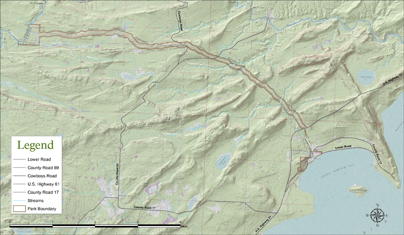 Topographical map of the Grand Portage trail.