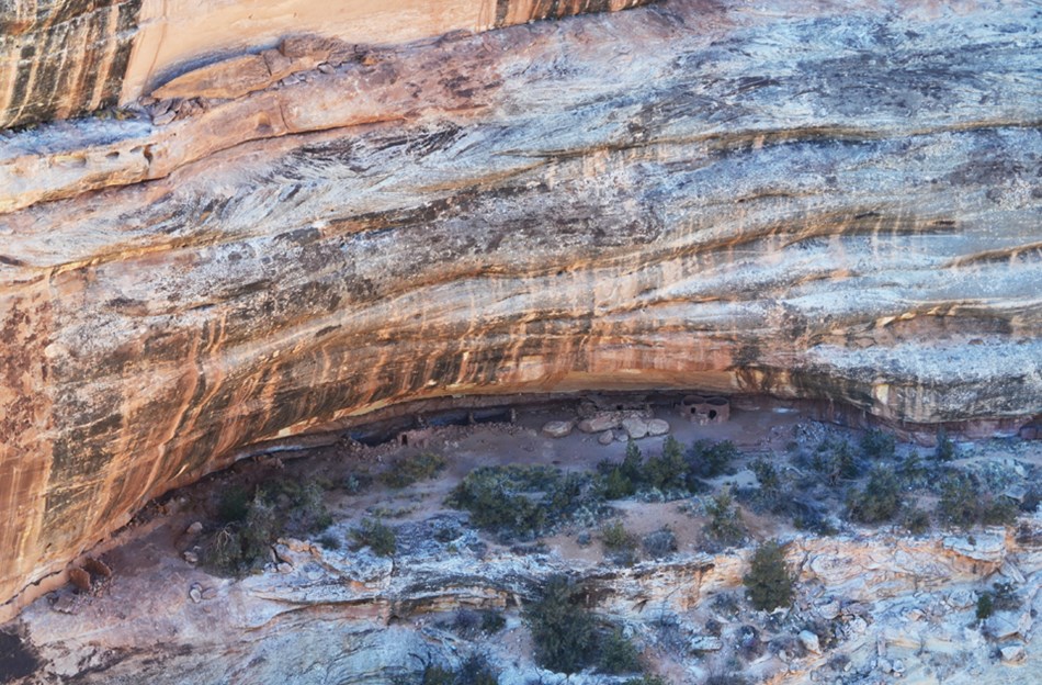 ancestral Puebloan stone structures in cliff alcove ancestral Puebloan stone structures in cliff alcove