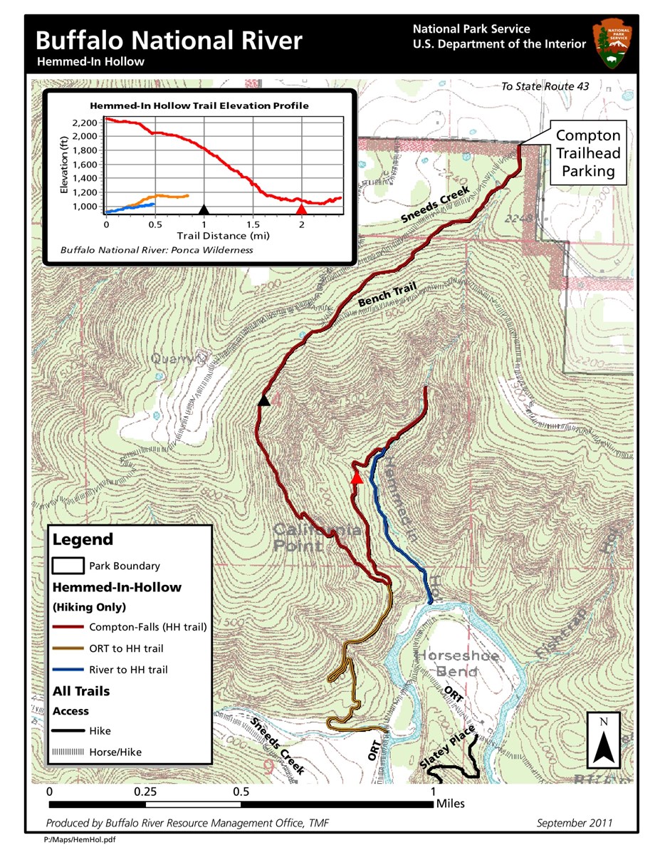 A detailed map of the Hemmed-in Hollow Trail A detailed map of the Hemmed-in Hollow Trail