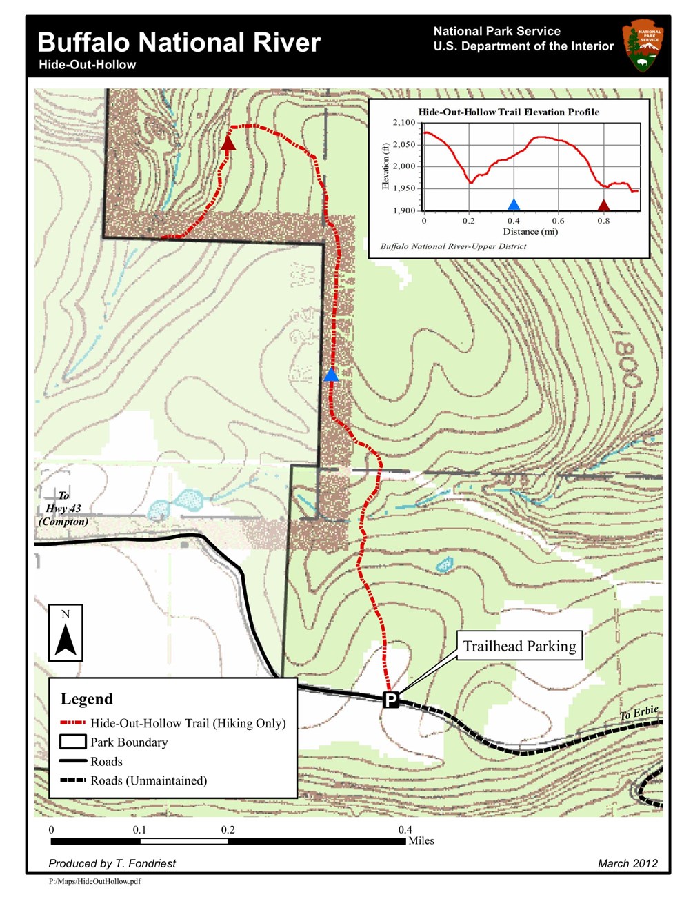 A detailed map of the Hideout Hollow Trail