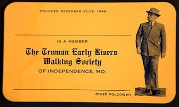 Tan card, with Harry Truman, from the "Early Morning Risers Club"