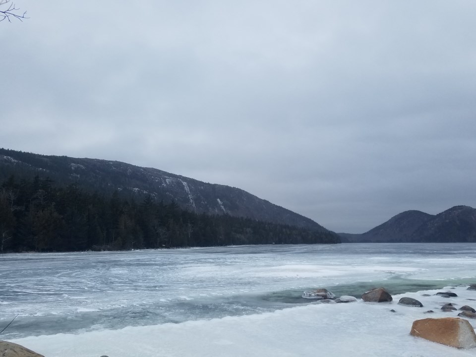 view of lake covered in ice