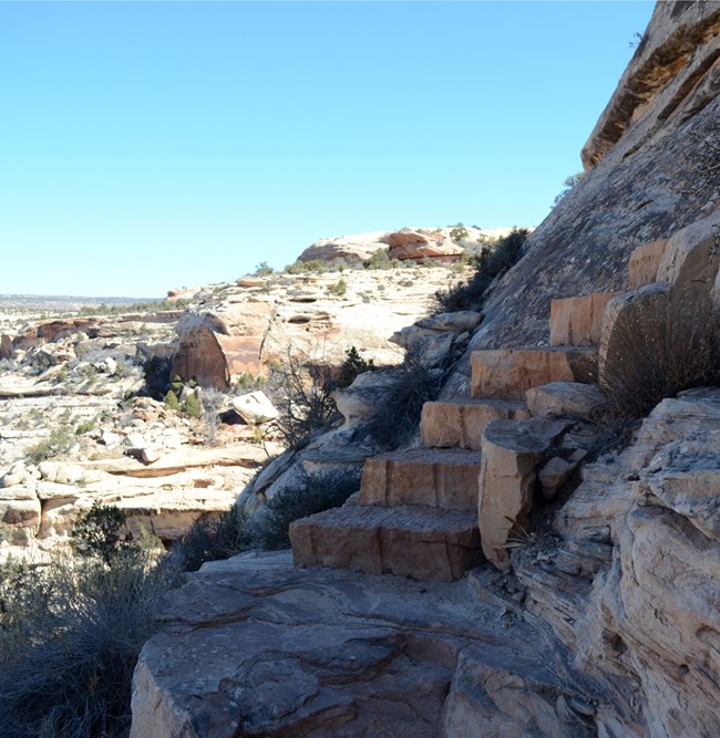 Kachina Bridge trail stairs stone stairs on side of cliff