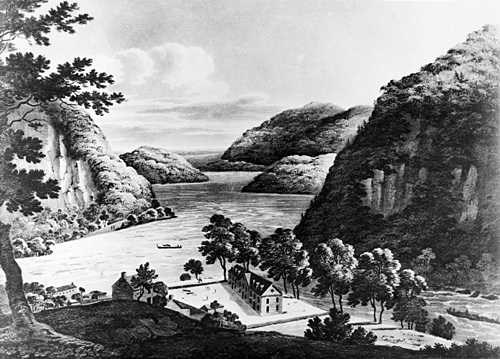 The Large Arsenal dominates this 1803 print of Harpers Ferry. The Large Arsenal dominates this 1803 print of Harpers Ferry.