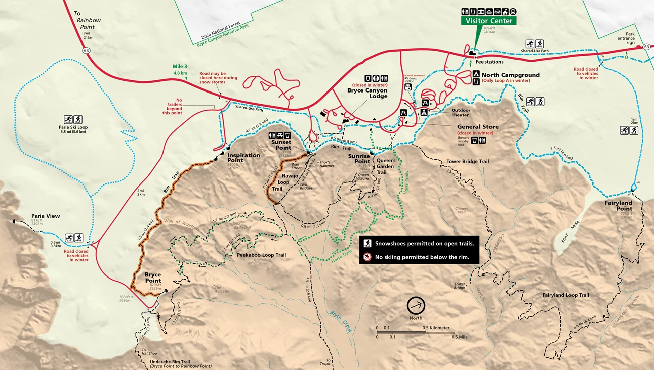 Snowshoe Map A map of snowshoe and ski trails in Bryce Canyon.