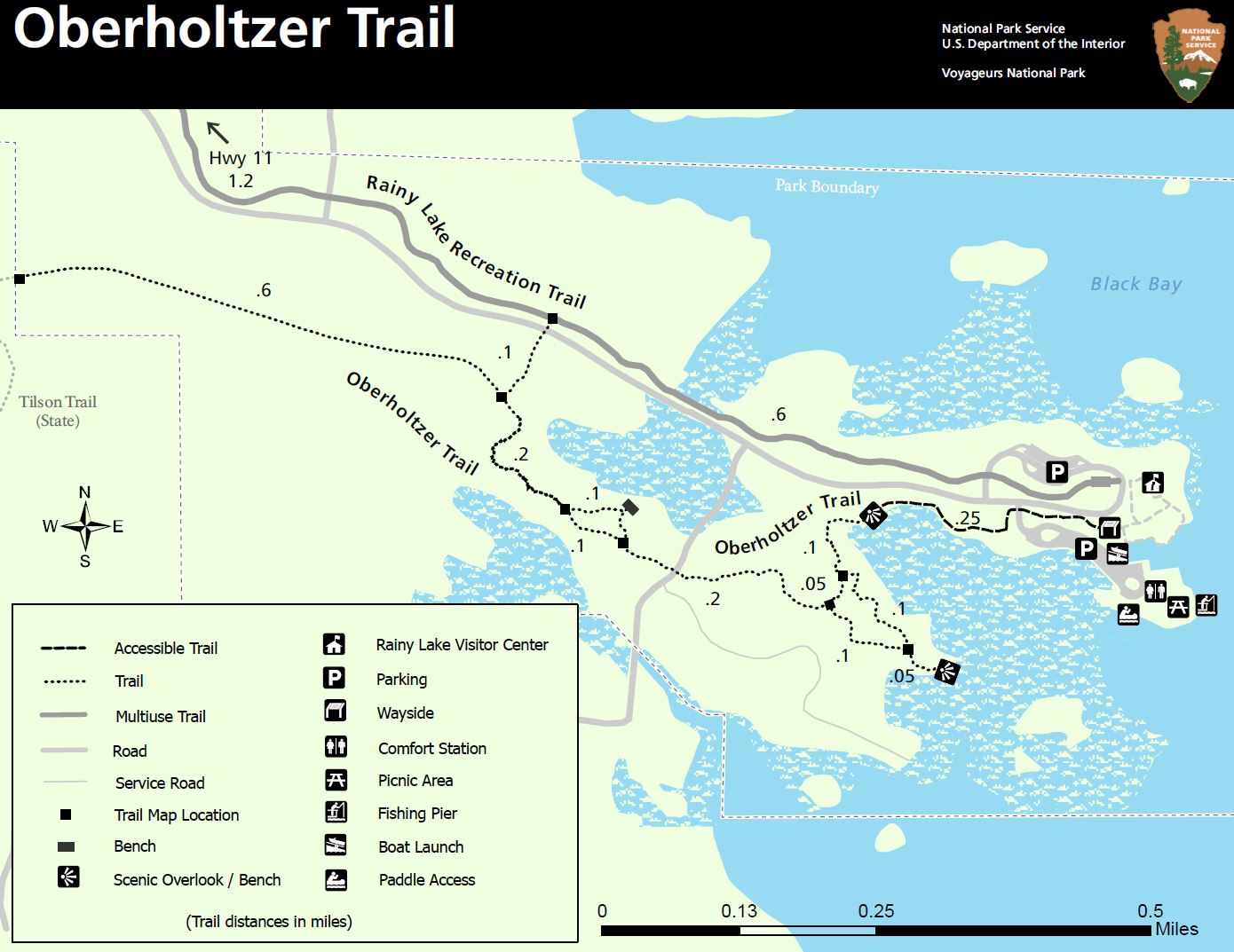 Map image of the Oberholzter Trail and connector to Tilson Trails