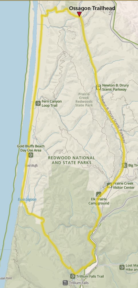 A map highlighting the Ossagon Bike Loop
