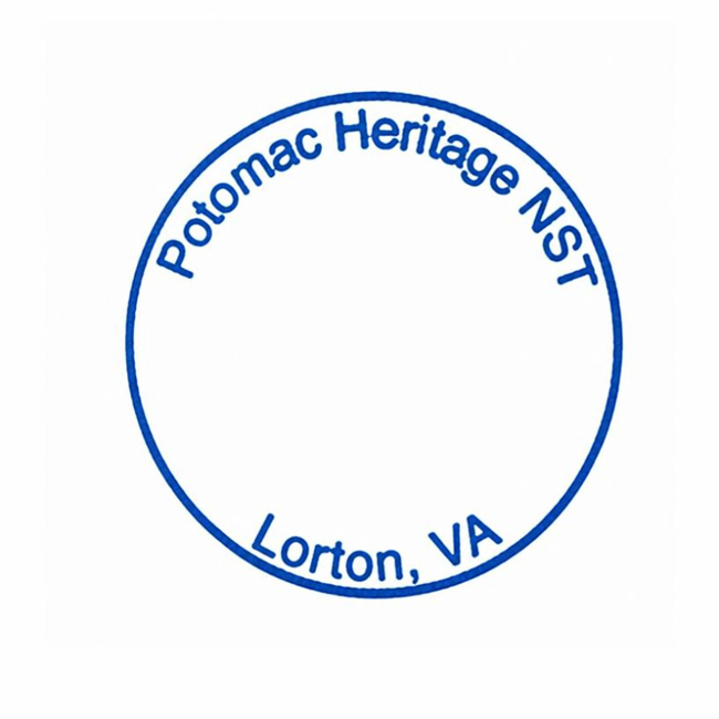 Blue, round stamp labelled Lorton, VA