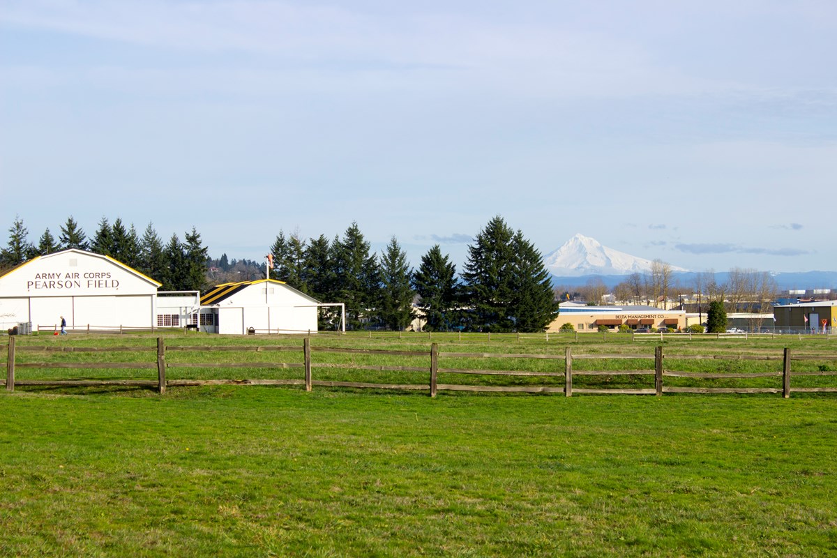 Pearson Air Museum with Mount Hood in the background Pearson Air Museum with Mount Hood in the background