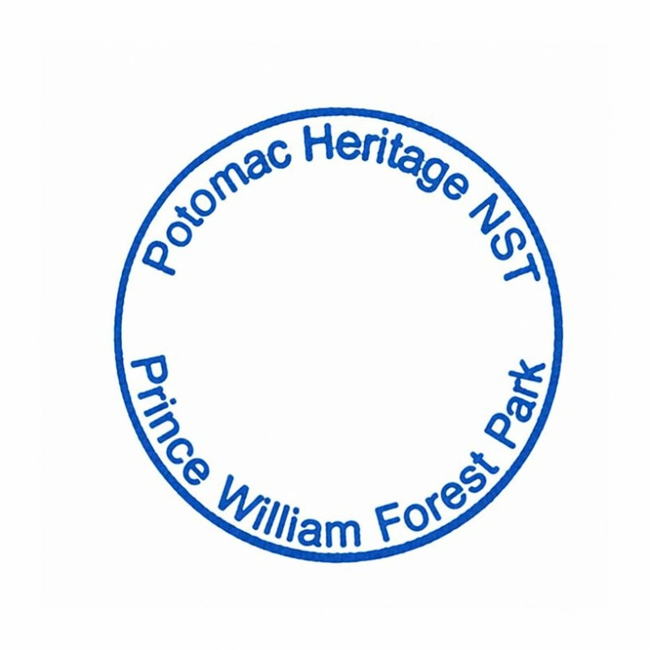 Blue, round stamp labelled Prince William Forest Park