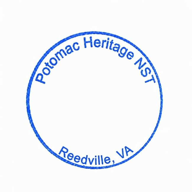 Blue, round stamp labelled Reedville, VA