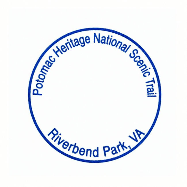 Blue, round stamp labelled Riverbend Park, VA