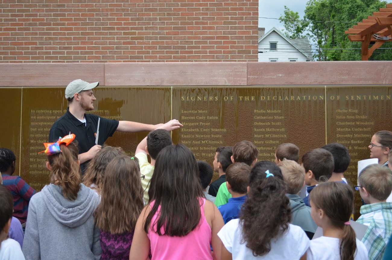 School Group with Ranger by Water Wall