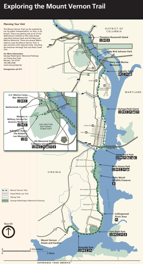 A map of the Mount Vernon Trail in Northern Virginia