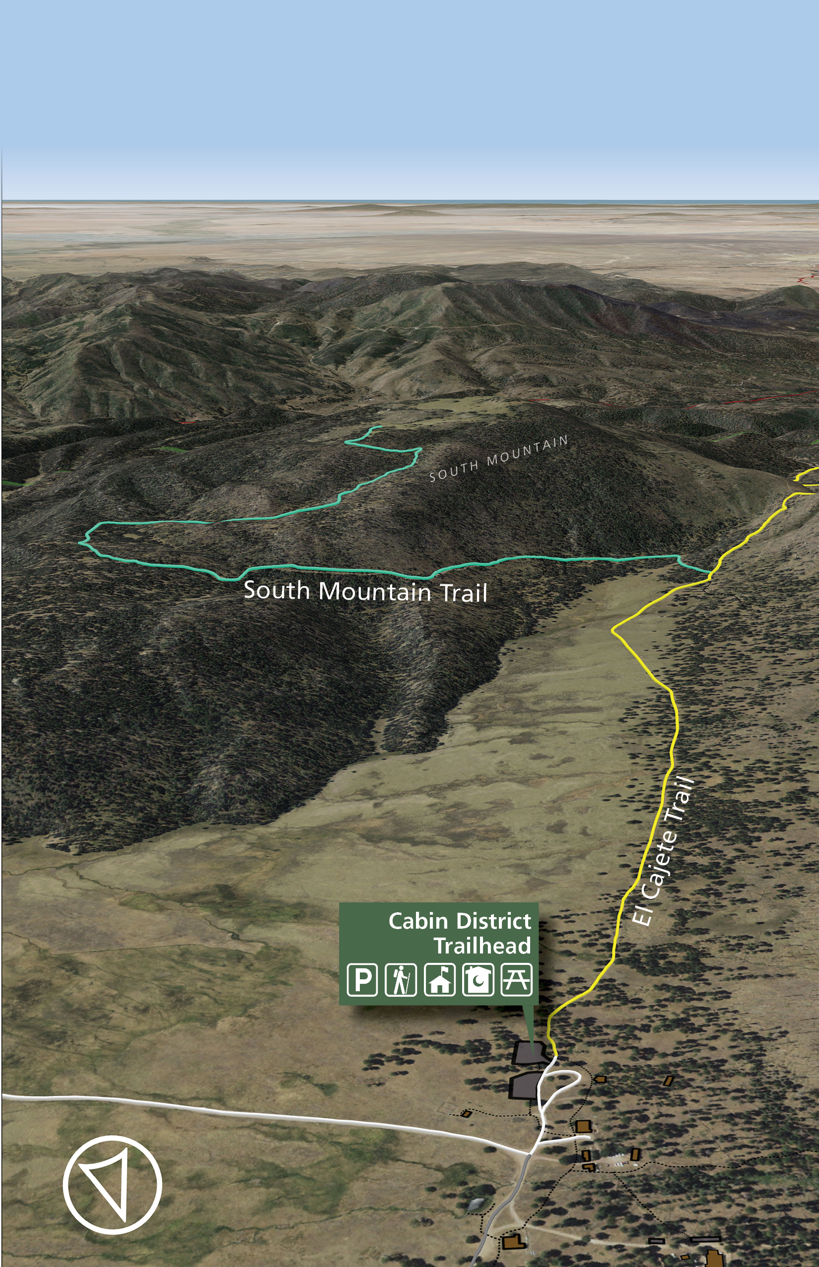 A map showing El Cajete Trail connecting to South Mountain Trail.