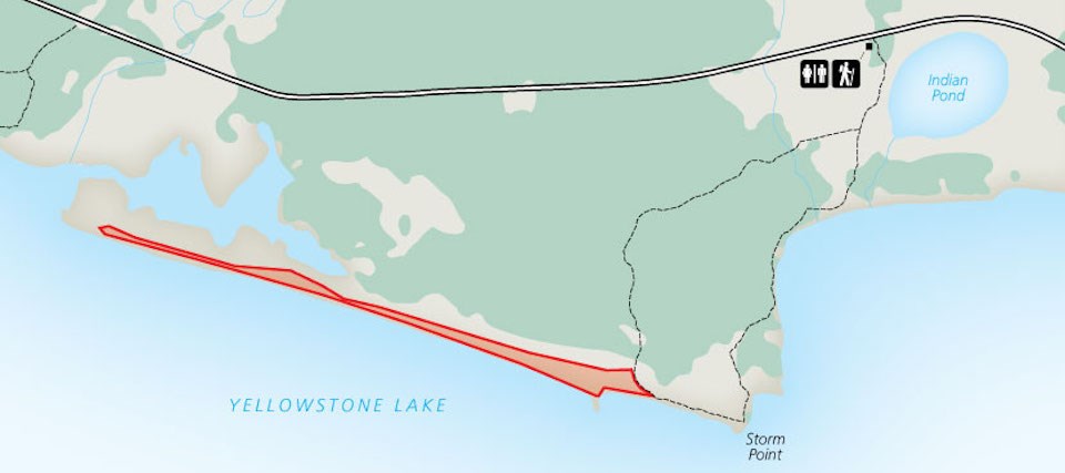 Map showing the beach closure west of Storm Point Trail