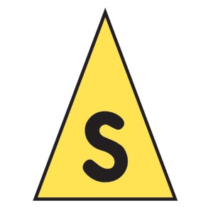 Sunset Rock Route Marker A yellow triangle with the letter S in the middle of it.