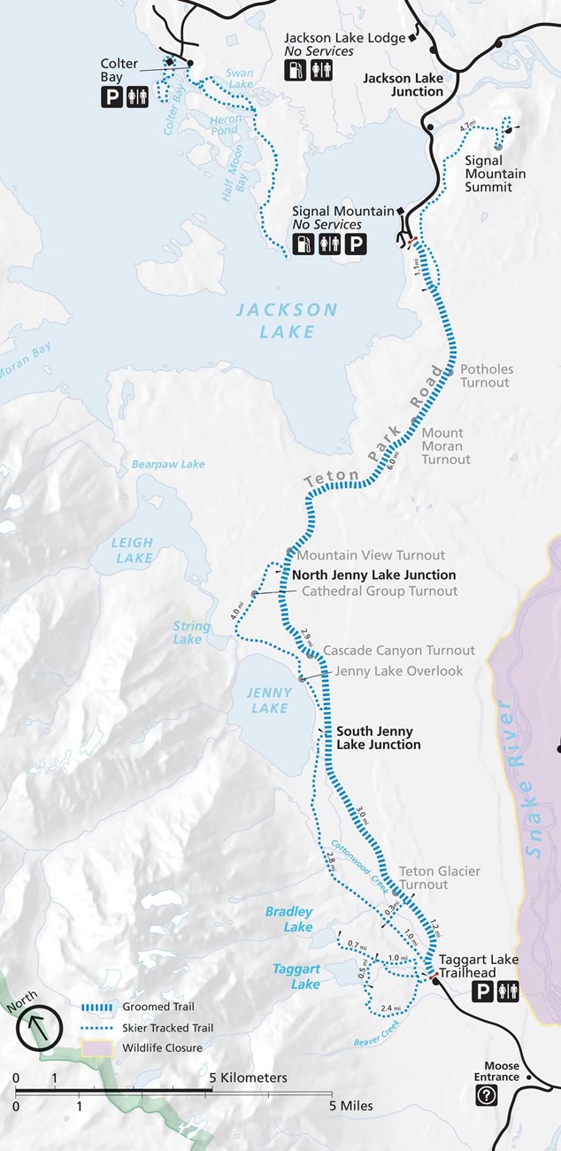 Map of the winter Teton Park Road