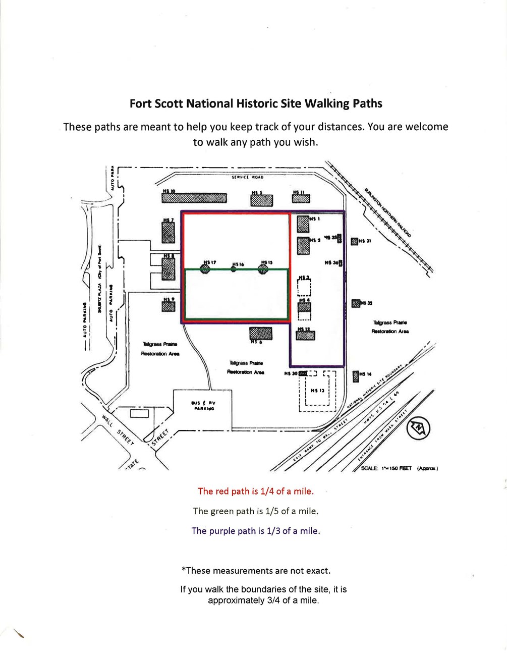 Walking Map map of Fort Scott showing different walking trails.