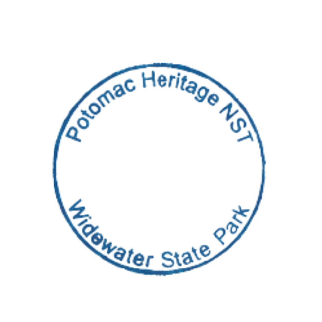 Blue, round stamp labelled Widewater State Park