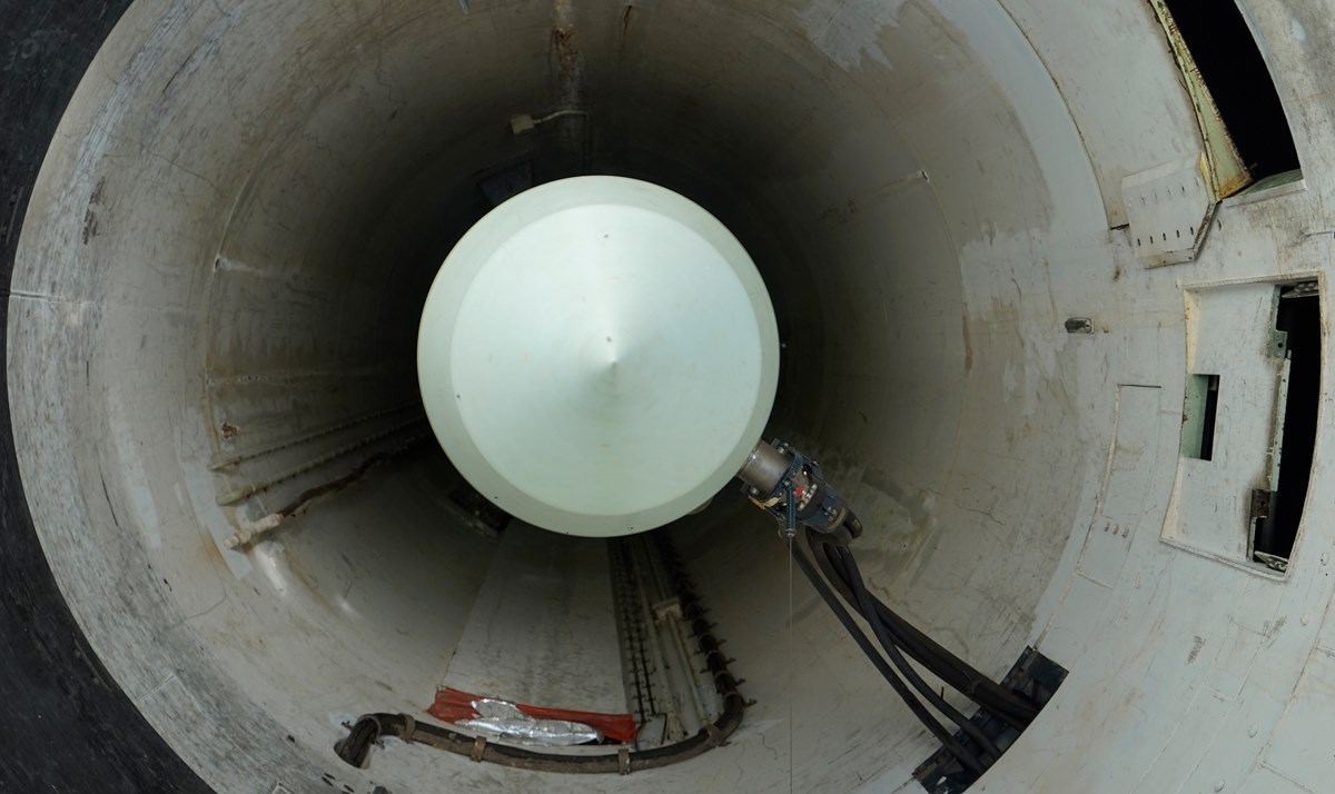 View into a circular missile silo with a minuteman II missile