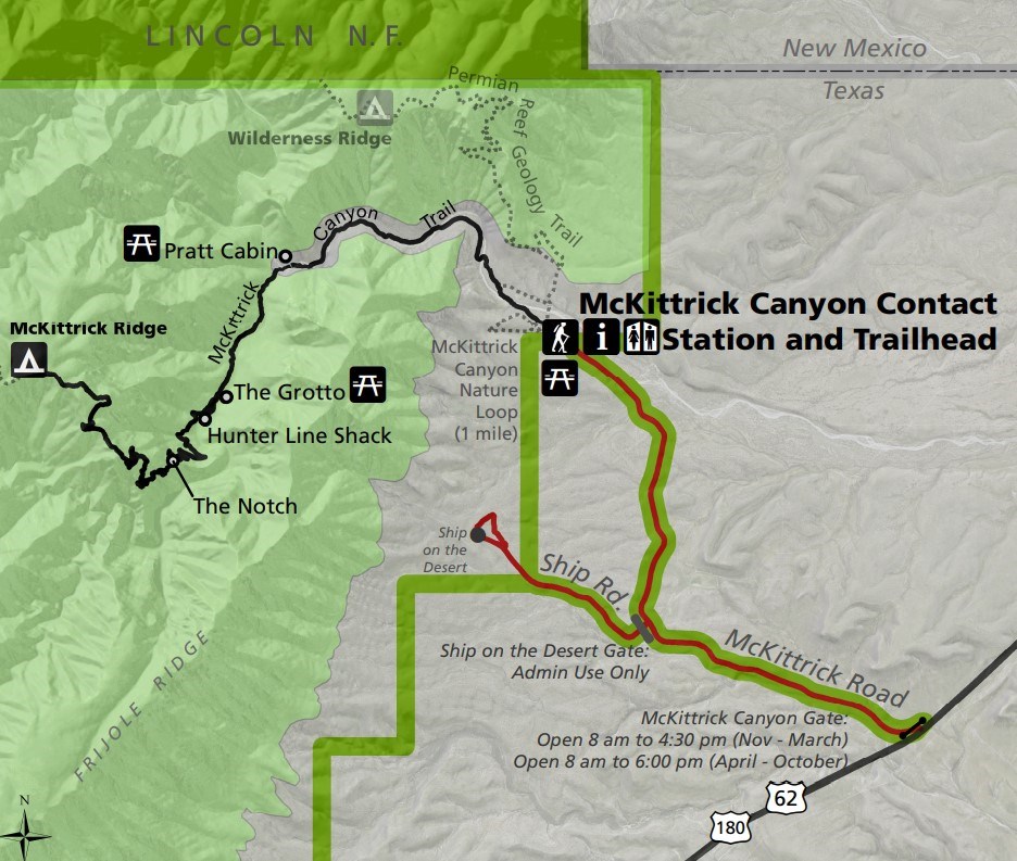 Map of the trails in McKittrick Canyon