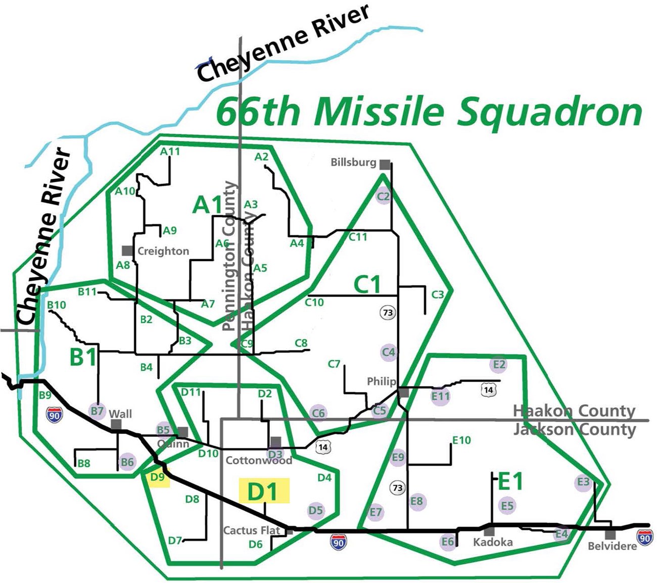 Map showing former silo sites that can be viewed from the road