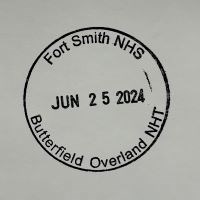 A circular ink stamp with the text, "Fort Smith NHS, JUN 25 2024, Butterfield Overland NHT."