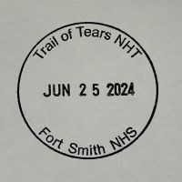 A circular ink stamp with the text, "Trail of Tears NHT, Jun 25 2024, Fort Smith NHS."
