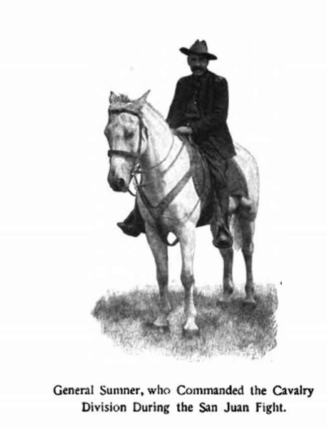 baclk and white published image of General Sumner on horseback, in uniform