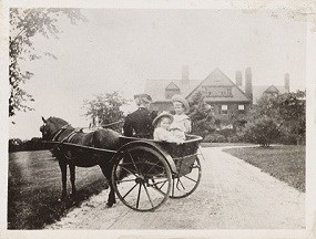 Ethel and Kermit with General Grant the sorrel Shetland pony.