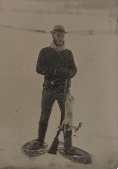 Theodore Roosevelt, snowshoeing in 1878. Theodore Roosevelt, snowshoeing in 1878.