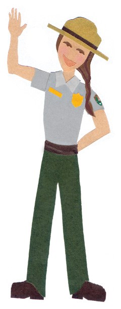 Construction paper cutout of a park ranger.