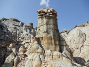 A hoodoo or pillar with petrified wood on top.
