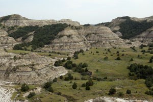 A landscape of buttes in the badlands