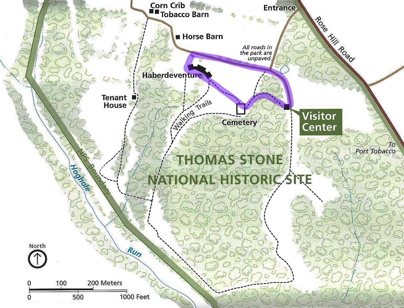 Map image showing cemetery and Thomas Stone House