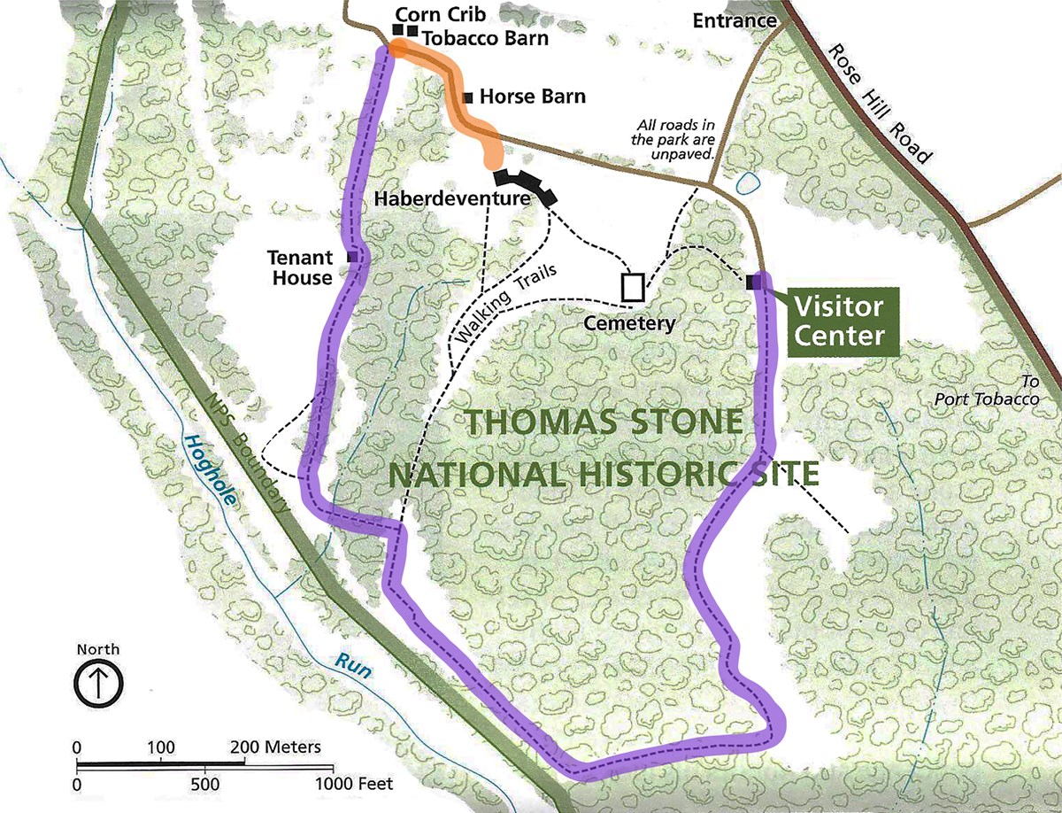 Map image showing two trails inside park boundary