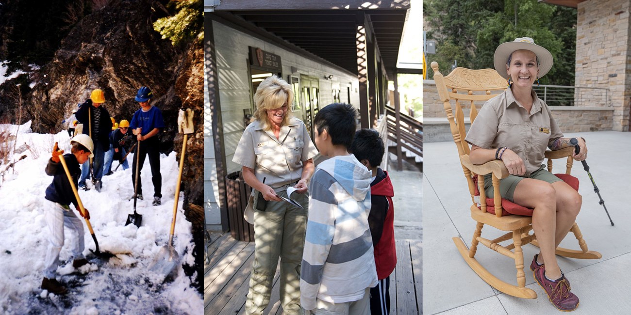 Collage of volunteers in the park.