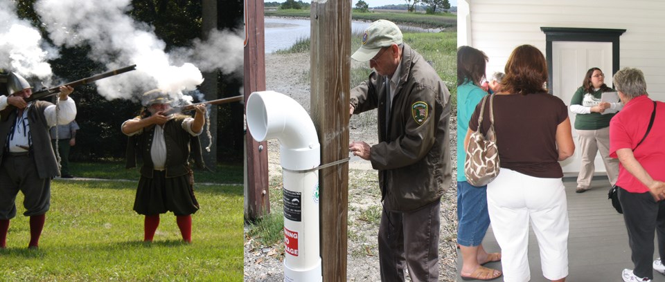 volunteers shooting, installing recycling stations and giving tours