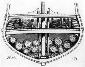 View below decks on a slave ship.